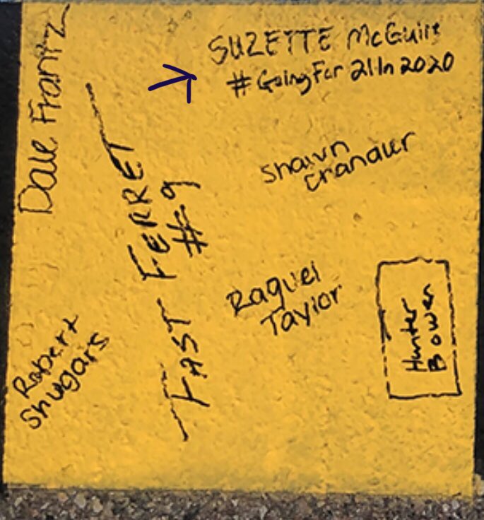 McGuireSuzette's tweet photo. Hereβs my name on the @phoenixraceway finish lineπThis is for youπ» @keselowski & the #2Crew I wonβt be able to be at the race on Sunday but I will be there in Spirit & cheering you on from my home in S California π Super proudβ€οΈ #BK2IsInIt2WinIT πͺ#GoingFor2In2020 πππΊπΈπΊπΈππ https://t.co/yQEzeUFoBN