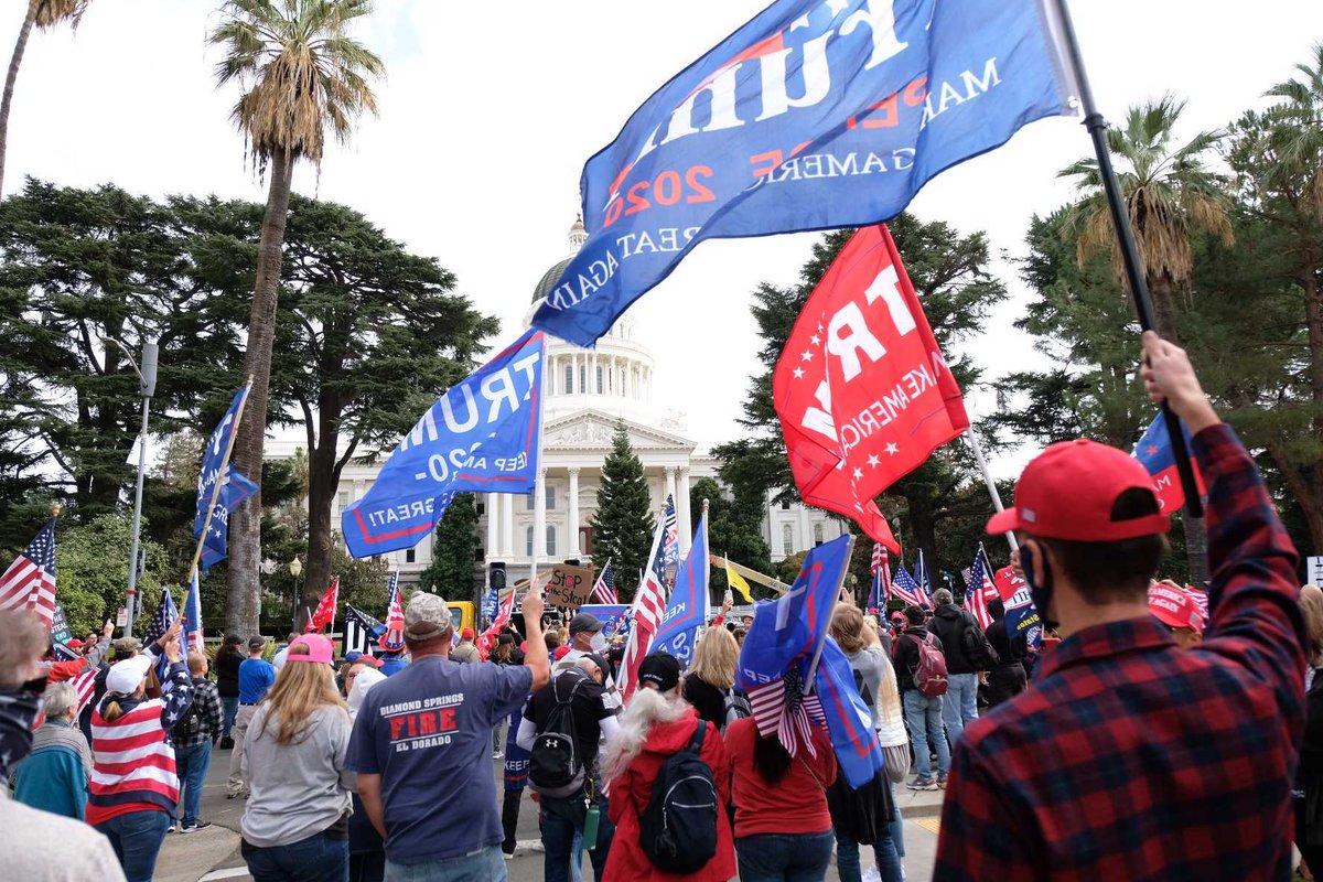 A crowd is gathering at the state Capitol for a pro-Trump rally on Saturday.