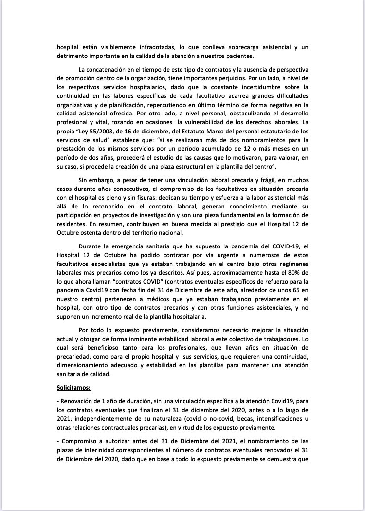 Tony_Calles's tweet photo. 🚨 Atención a la carta de más de 100 facultativos especialistas del 🏥 Hospital 12 de Octubre. Creo que nos deberíamos adherir los miles de trabajadores sanitarios q nos encontramos en las mismas condiciones en Madrid. Precariedad en tiempos de #COVID19 @IdiazAyuso @eruizescudero https://t.co/6ja4m8g9qn