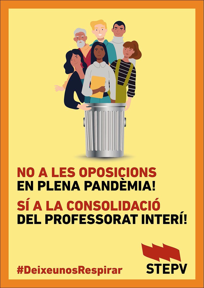 STEPV_Iv's tweet photo. Estem en una situació de pandèmia per la COVID-19 i no sembla un bon moment per convocar procediments tan massius com unes oposicions.

#NoALesOposicions
#DeixeunosRespirar

@GVAeducacio 
@miguelsolerg 
@VicentMarza 
@educaciopspv https://t.co/Ag619Ij7r4