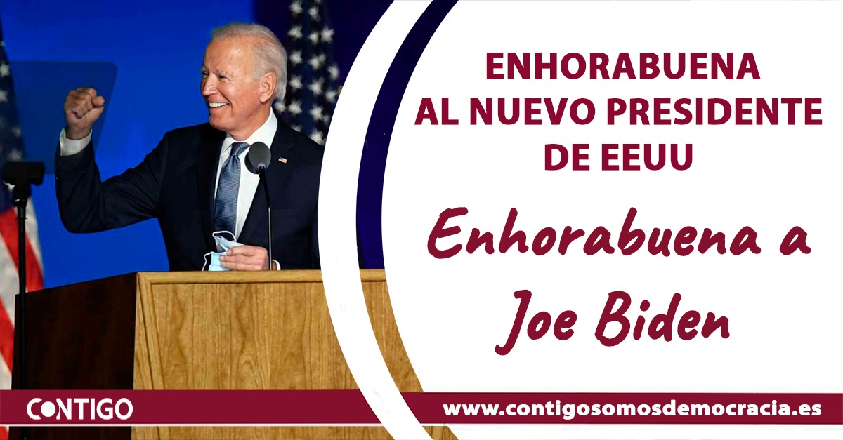 AguarVila's tweet photo. Enhorabuena a @JoeBiden y a @SenKamalaHarris, nuevos Presidente y Vicepresidenta✌️de EEUU🇺🇸 . Después de contar los votos 🗳️ el pueblo norte americano ha hablado, respaldando políticas centradas en las personas 👨‍👩‍👧‍👦 y ha apostado por un cambio a favor de políticas racionales . https://t.co/ro8bx4vnEh