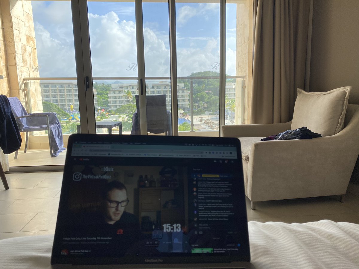 nicholasnoo's tweet photo. Logged in and ready on honeymoon in St Lucia. Haven’t missed a quiz since day one, and looking forward to tonight’s @TheVirtualPubQ1 love from Jo and Nick xxx #jaysvirtualpubquiz https://t.co/43wH11aEHV