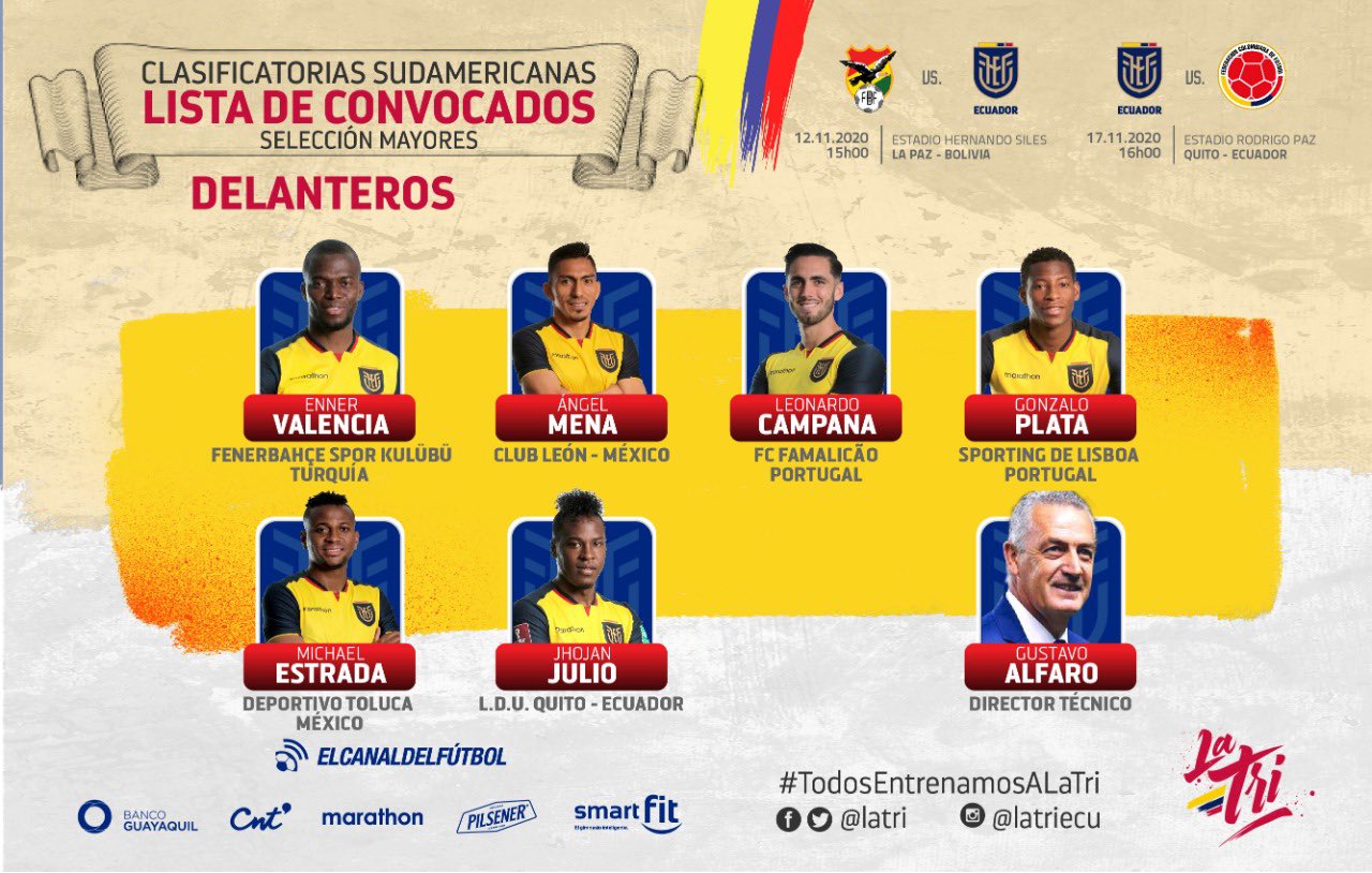 CONVOCADOS DE ECUADOR PARA ENFRENTAR A BOLIVIA Y COLOMBIA Revista Winner