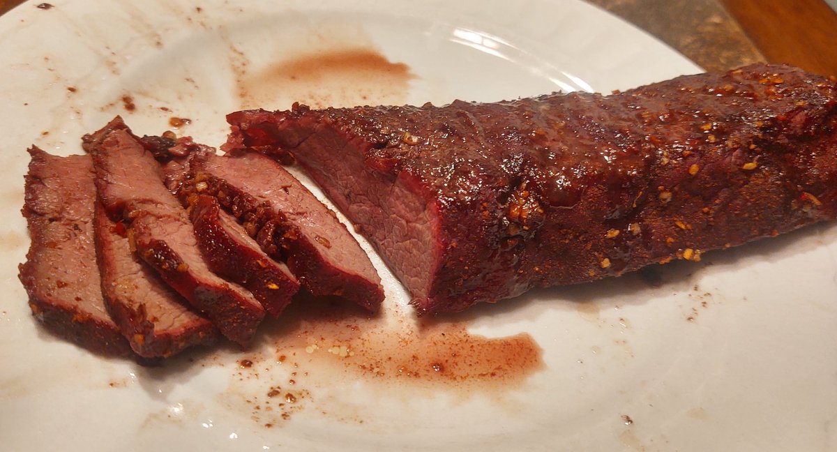 A awesome great tasting venison backstrap,done on the smoker with hickory and a kick ass rub I made..