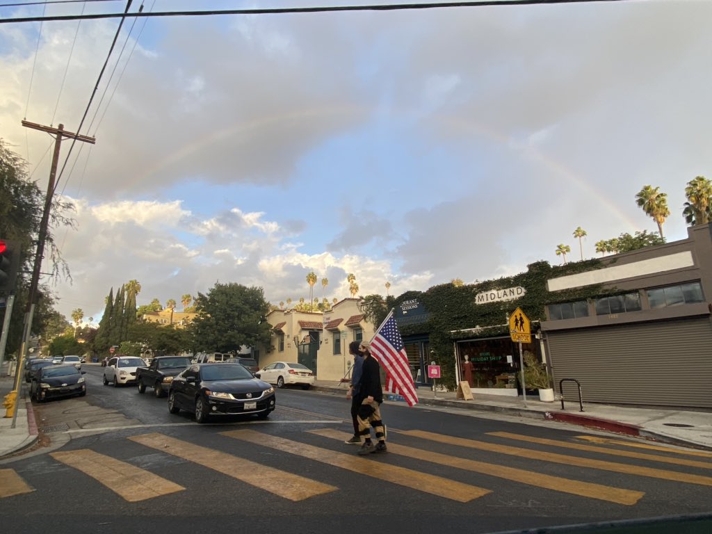 A rainbow on Sunset Blvd in Silver Lake during the Biden/Harris block party 🎉