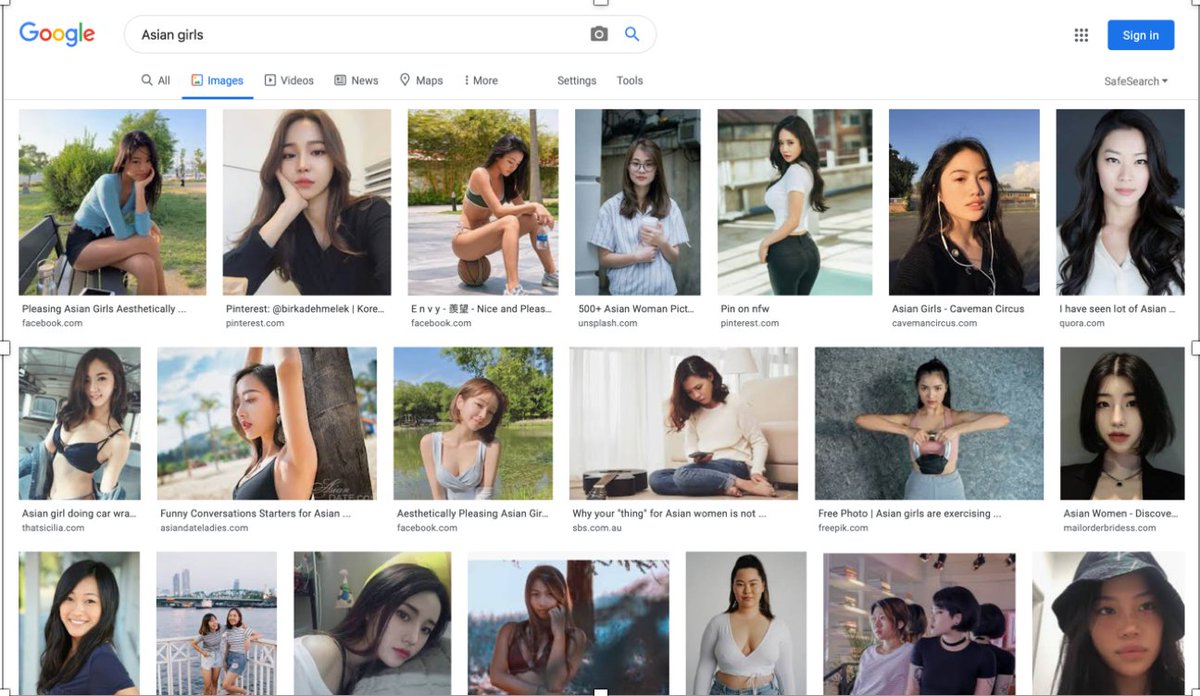 ZiweiHuang8's tweet photo. The centralized, idealized and normalized presentation of Asian girls on the top of search engine pile as objects of sexual gratification is a result of the overall patriarchally favored social discourses and interests of neoliberal economy. Search engines are not FACTS.#arin2610 https://t.co/27C3b6Ewng