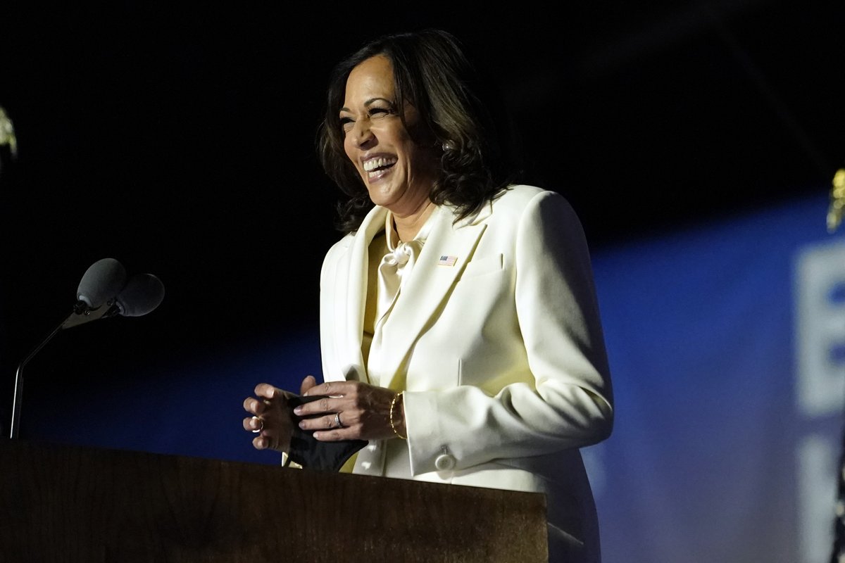 BostonGlobe's tweet photo. "But while I may be the first woman in this office, I will not be the last. Because every little girl watching tonight sees that this is a country of possibilities," said Vice President-elect Kamala Harris. Watch live: https://t.co/fDBnOYw38W https://t.co/BvYAXgQMkT