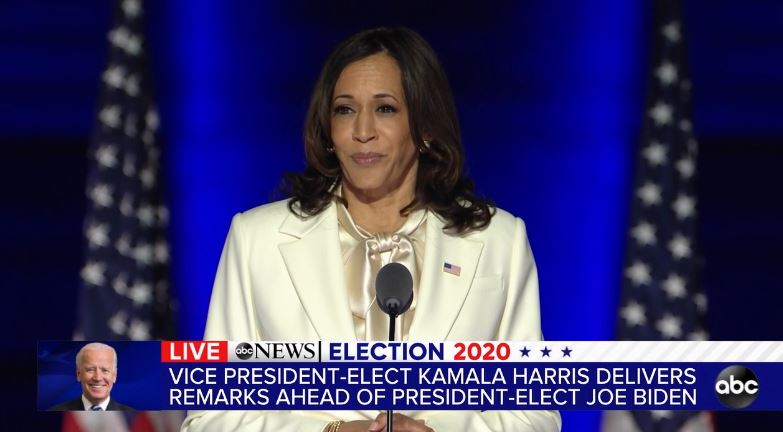 ABC7's tweet photo. #LIVE: "While I may the first woman in this office, I will not be last. Because every little girl watching tonight sees that this is a country of possibilities. https://t.co/j8paTorGaT https://t.co/XHvUU2joM8