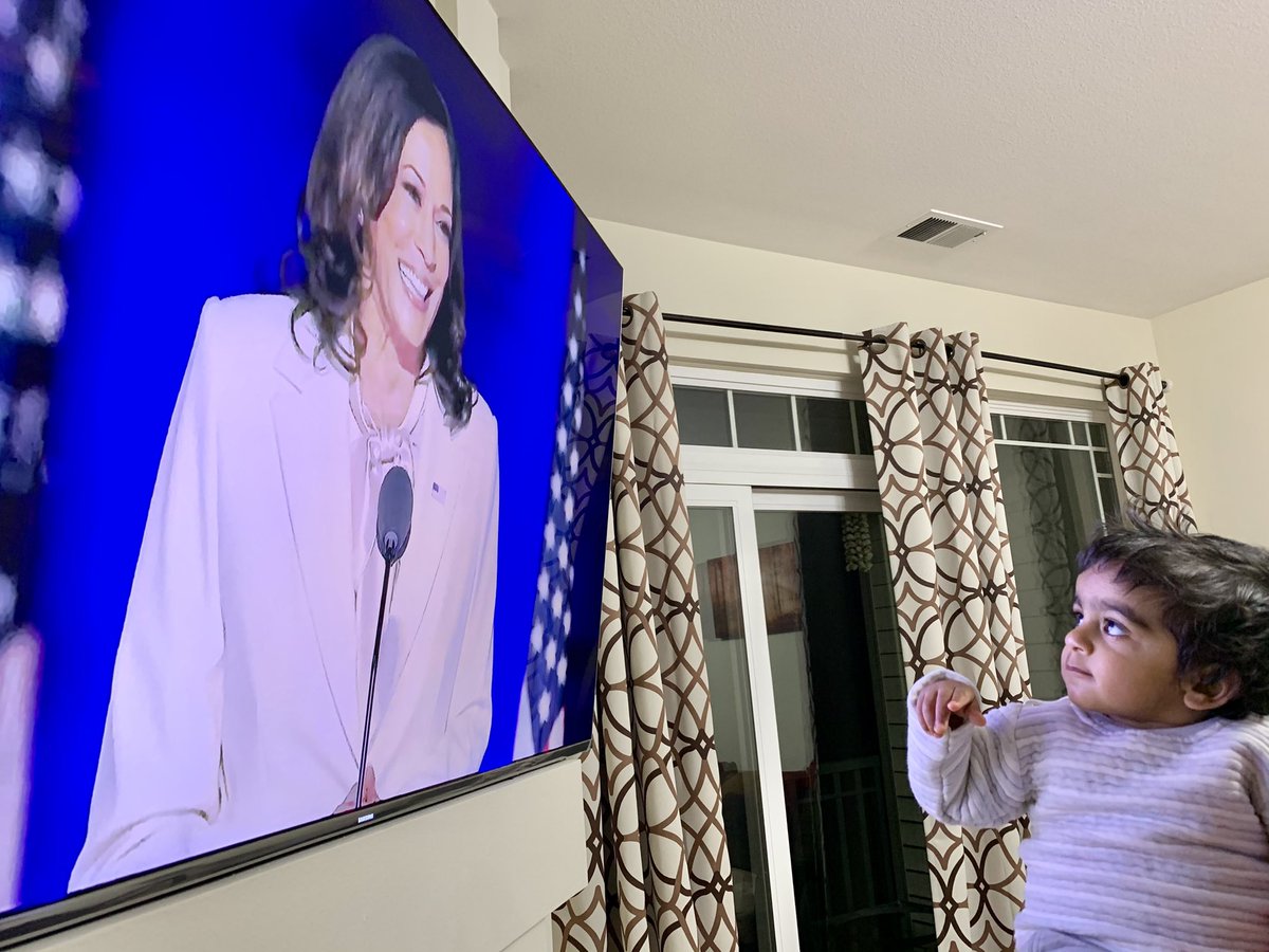 BeeerBiceps's tweet photo. Even our 15 month old is in awe of you and America has hope now. Congratulations #KamalaHarris #KamalaHarrisVP #JoeBidenKamalaHarris2020 #JOEBIDEN2020 #VicePresidentElectHarris #Congratulations https://t.co/W62tw7ykck