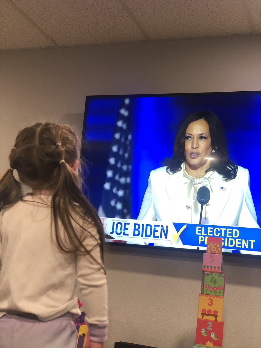 Alimarie101's tweet photo. My daughter watching the #FirstWomanVPOTUS and watching history being made #KamalaHarrisVP #newgenerationofwomen https://t.co/DQ2vCMl7MU