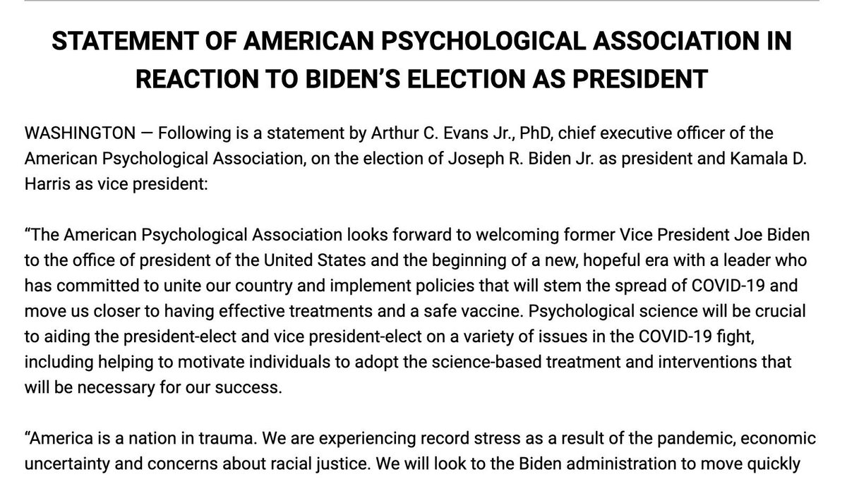 CristalPalacios's tweet photo. Important statement of the American Psychological Association @APA regarding the election of @JoeBiden: https://t.co/VxBqPM7gMW