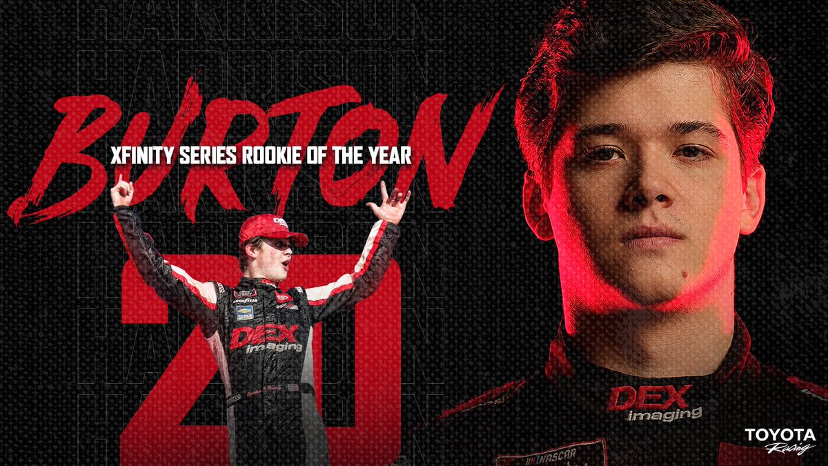 ToyotaRacingUSA's tweet photo. 4 Wins
15 Top Fives
21 Top 10s
@HBurtonRacing wins the 2020 #NASCAR Xfinity Series Rookie of the Year! https://t.co/C1dQGeS4VO