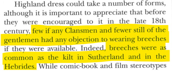 Winding forward a bit to the 18th Century, here's an important passage about trousers