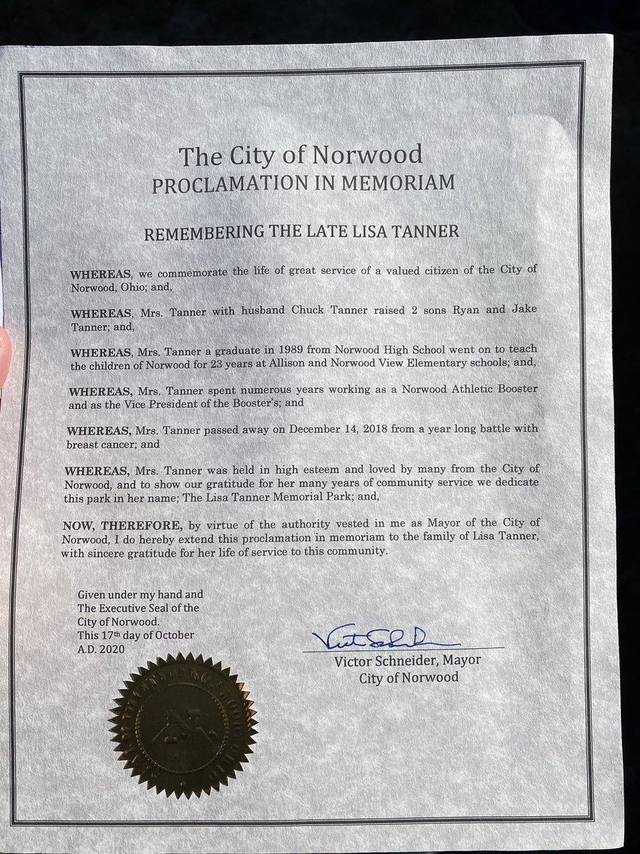 csdyer1's tweet photo. Shoutout to the City of Norwood and Councilman Chris Kelsch for an incredible ribbon-cutting ceremony today. My little Sis’ park, the Lisa Tanner Memorial Park is now open for children and parents to enjoy. #tannerstrong 💕 @NorwoodIndians https://t.co/y6o6mXI90e