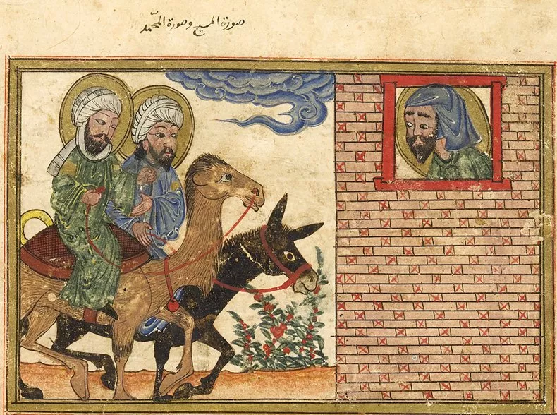 Isaiah’s vision of Jesus riding a donkey and the Prophet Muhammad riding a camel, al-Biruni, al-Athar al-Baqiyya ‘an al-Qurun al-Khaliyya (Chronology of Ancient Nations), Tabriz, Iran, 1307-8. Edinburgh University Library.