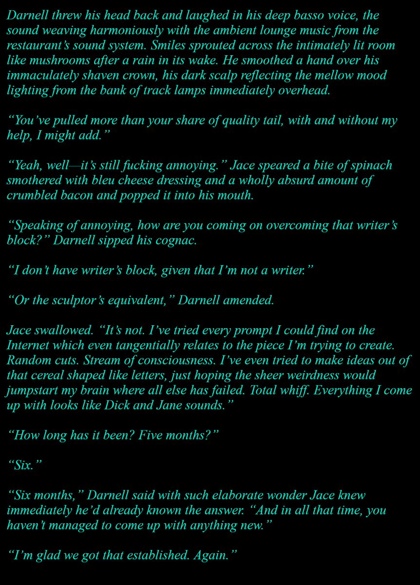 RPRWriterOfSmut's tweet photo. #SmoreWords 7:
This excerpt is from #HisMuse, the first #book in the #PortlandDominants #series. In this scene, we're sitting down with Jace, a sculptor, and his agent, Darnell, who's about to have a very bad great idea. I hope you enjoy it! https://t.co/SdzEzHNksM