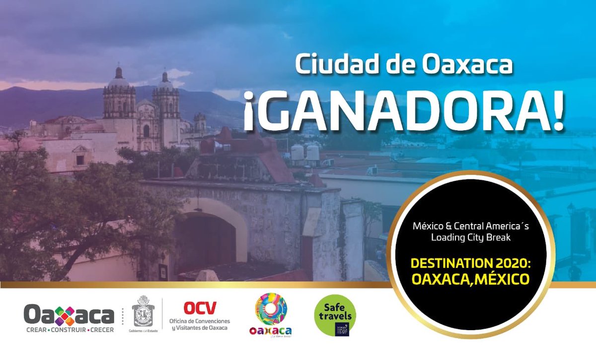 OCCE_GobOax's tweet photo. Oaxaca, la Verde Antequera, vuelve a brillar y a demostrar que es uno de los destinos preferidos por los viajeros. Ha sido galardonada🥇en la categoría Destino de “Escapada Urbana Líder” en México y América Central por World Travel Awards 2020. 🚌✈️🗺🏆 #OaxacaLoTieneTodo https://t.co/tUIoDkY9Ty