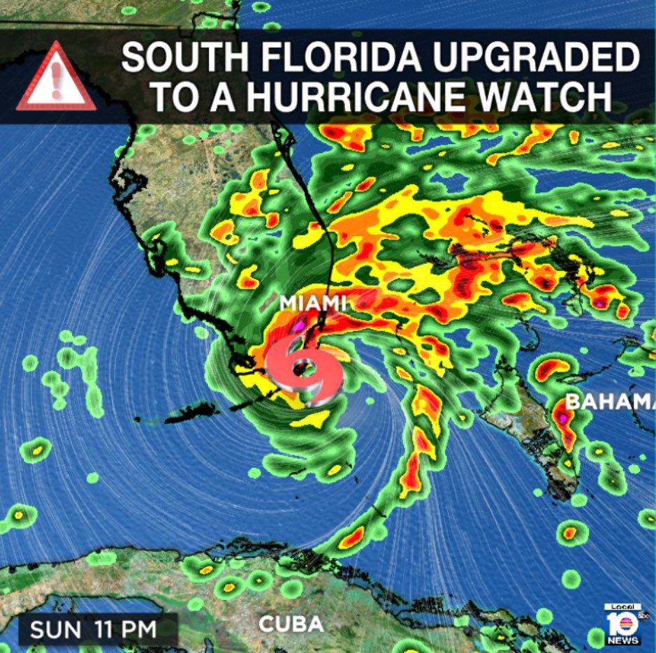 ⚠️ Hurricane Watch just issued for South Florida as Tropical Storm Eta strengthens faster than expected. The peak wind forecast upped to 50-65mph with gusts to 85mph. Expect scattered power outages. The worst arrives in the Keys, Miami, and Fort Lauderdale Sun. night to Mon. AM.