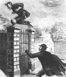 Sa première apparition fût en 1837 près d'un cimetière à Londres, il a été aperçu en train de faire un grand saut pour passer au dessus des murs encerclent le lieu, c'est à partir de ce jour que commença à circuler les premières descriptions de lui.