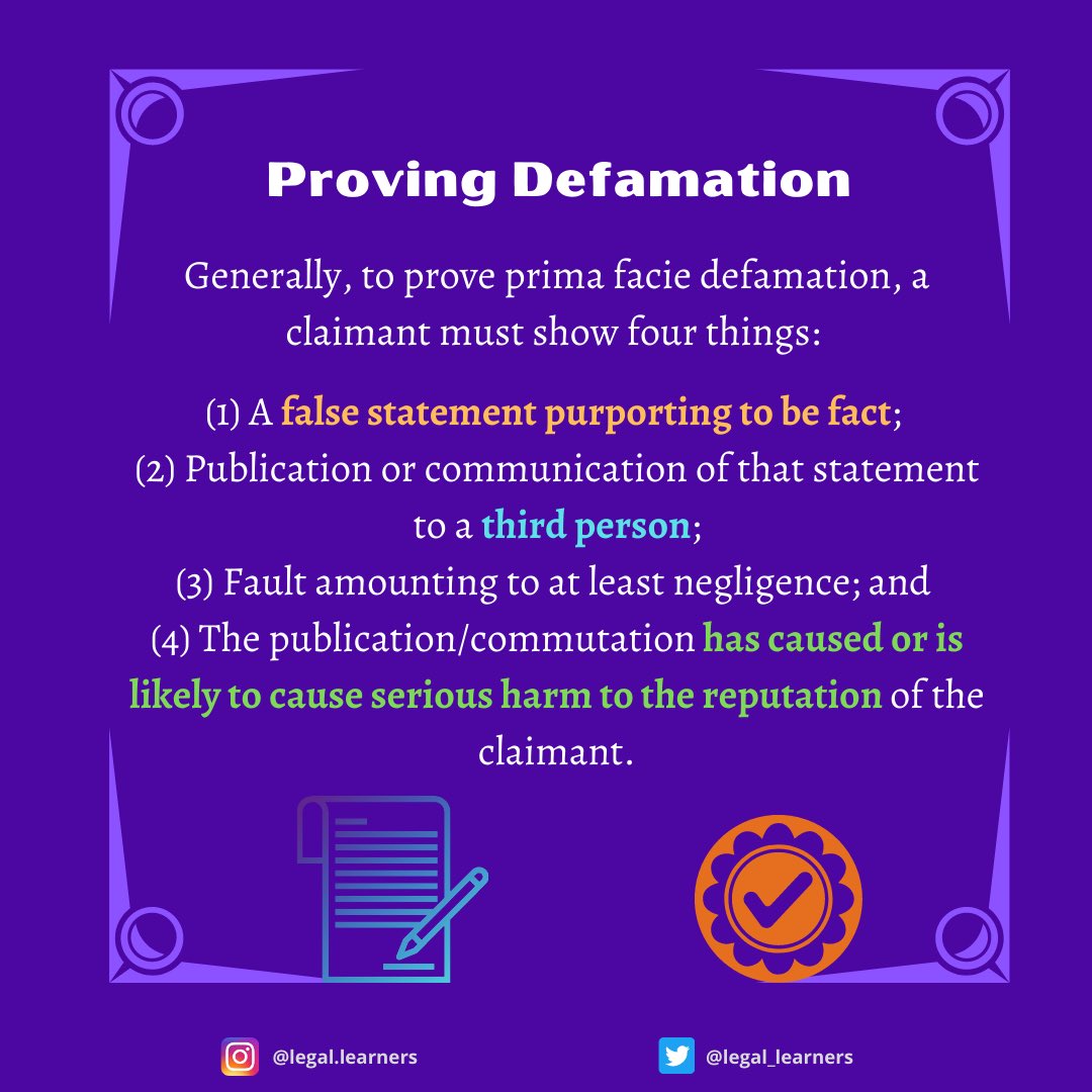 There’s a number of things for you to prove to have a cause of action in defamation. But to put simply, it must be an untrue statement which lowers the esteem of the claimant in mind of a reasonably thinking individual.