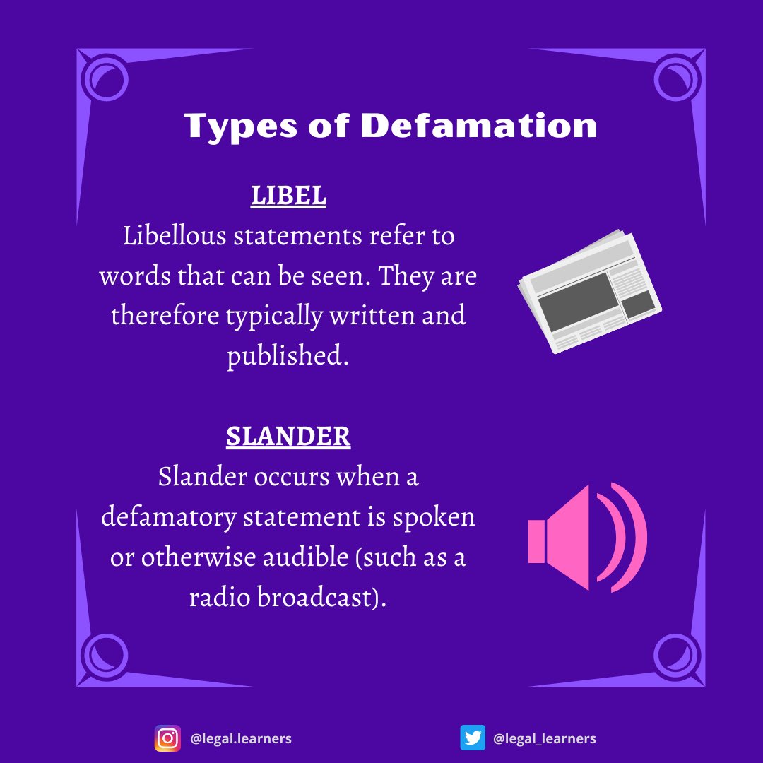 There are two mains types of defamation - libel & slander. The difference between the two is quite simple!