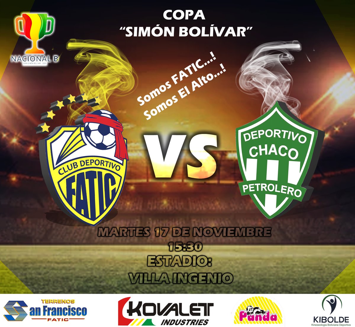 deportivofatic's tweet photo. Club Deportivo FATIC 
Vuelve la copa "Simón Bolívar" 2020

La Pandemia nos separo por varios meses del Fútbol, ahora estamos de vuelta para encarar la copa "Simón Bolívar", nuestro gran sueño de subir a la División Profesional del Fútbol Boliviano
C.D. FATIC vs C. Chaco Petrolero https://t.co/Ch4stOKlQ9