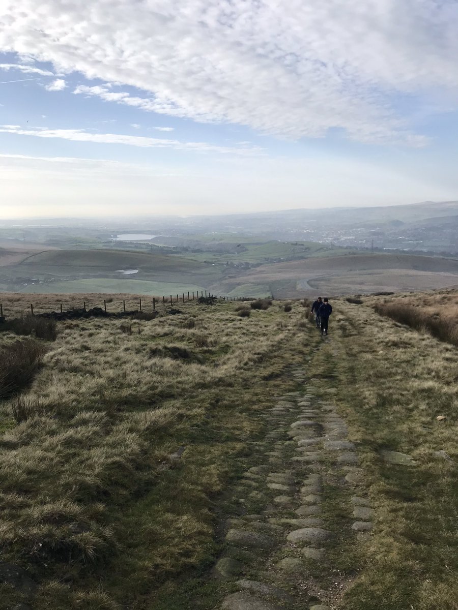 jliza's tweet photo. Climbed the Roman Road up to Blackstone Edge for the views. A farmer on the way up warned us of the rolling fog. Couldn’t see a bloody thing 🤣 #getoutside #blackstoneedge https://t.co/yfGpKznzHI