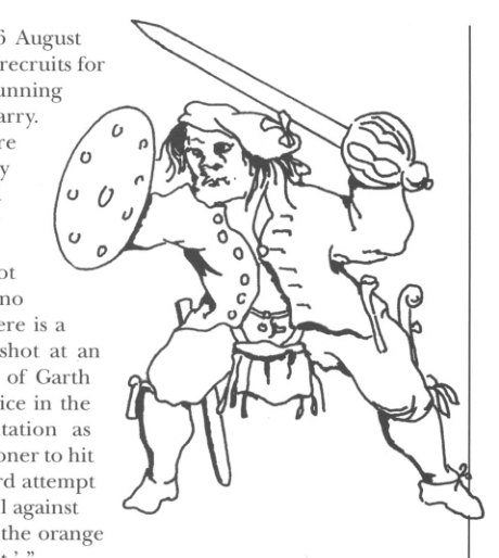 Here we see another gentleman warrior, with basket-hilted broadsword, targe (the buckler shield) and a pistol. This is thought to Colonel Angus McDonnell, a son of Glengarry, thus one of the fighting gentry. Again he wears trews and garters.