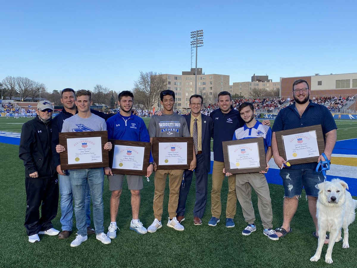 loperwrestling's tweet photo. Our 2020 All-Americans were recognized during today’s football game! #golopers #bebluegoldbold https://t.co/CWApkQAEFw