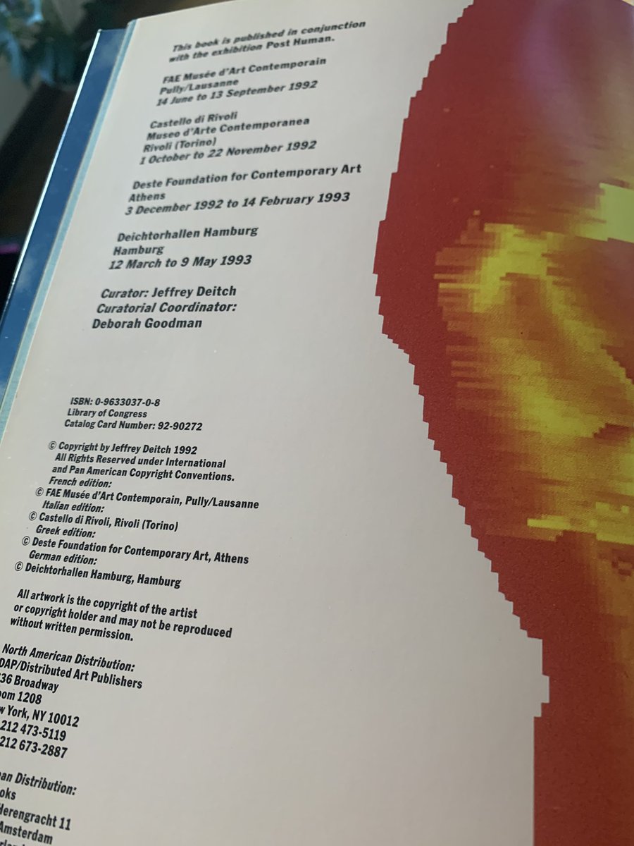 GabrielaGalati's tweet photo. Catalogue of the first exhibition ever on the topic of the #posthuman curated by Jeffrey Deitch in 1992-3 a
.
#posthumanart #exhibition #historyofexhibitions #posthumantheory #research #museums #arttheory #jeffreydeitch #catalogue #books #booklove #treasures https://t.co/Q1mPGoTPxm