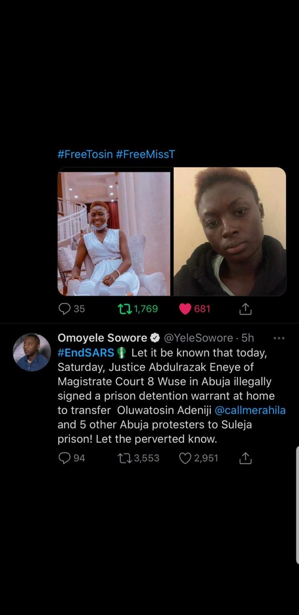 Mzbeebee4's tweet photo. Not even a behind the counter for 48 hours warning as punishment for them, but rather they r been sent to prison till jan 2021!!!!! This is so cruel and wicked. We can do our part here by retweeting. #FreeMissT #ENDBADGOVERNANCE https://t.co/nr9GDHdjga