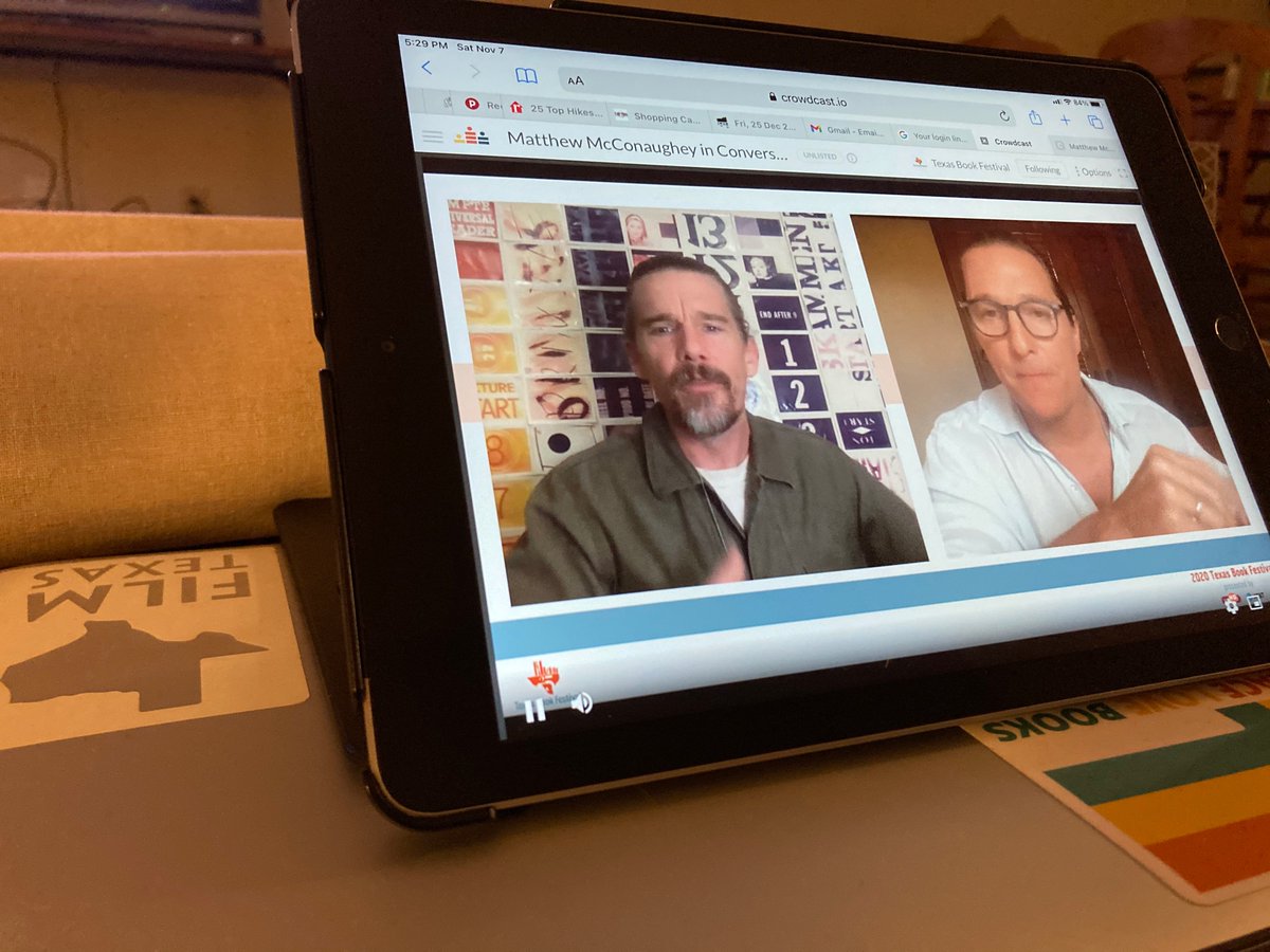 theaimeethomas's tweet photo. Enjoying a conversation between two Texans, @McConaughey and #EthanHawke thanks to the @texasbookfest. #storytelling #GreenlightsBook https://t.co/tDr1PcX2gJ