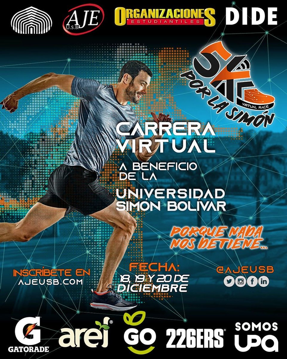 FCEUSB's tweet photo. ¡PORQUE NADA NOS DETIENE! ¡PREPÁRATE PARA DAR TU MEJOR ESFUERZO DONDE QUIERA QUE ESTÉS! 💪🔥
⠀
El próximo 18, 19 y 20 de Diciembre participarás en 5K Virtual Race 🏃🏻‍♂️🏃🏻‍♀️🔥💪🏻 donde podrás correr, entretenerte y aprender en cualquier lugar del mundo 🤩
⠀ https://t.co/okbYHEo5MW