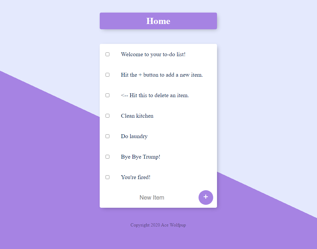AceWolfpup's tweet photo. Day 9: Creating custom lists, adding and removal of items from them implemented. #100DaysOfCode #codingnewbie #Election2020 #ByeByeTrump #MongoDB #NodeJS #ejs #mongoose #express #FullStack #webdevelopment https://t.co/MdxhYdxu0q