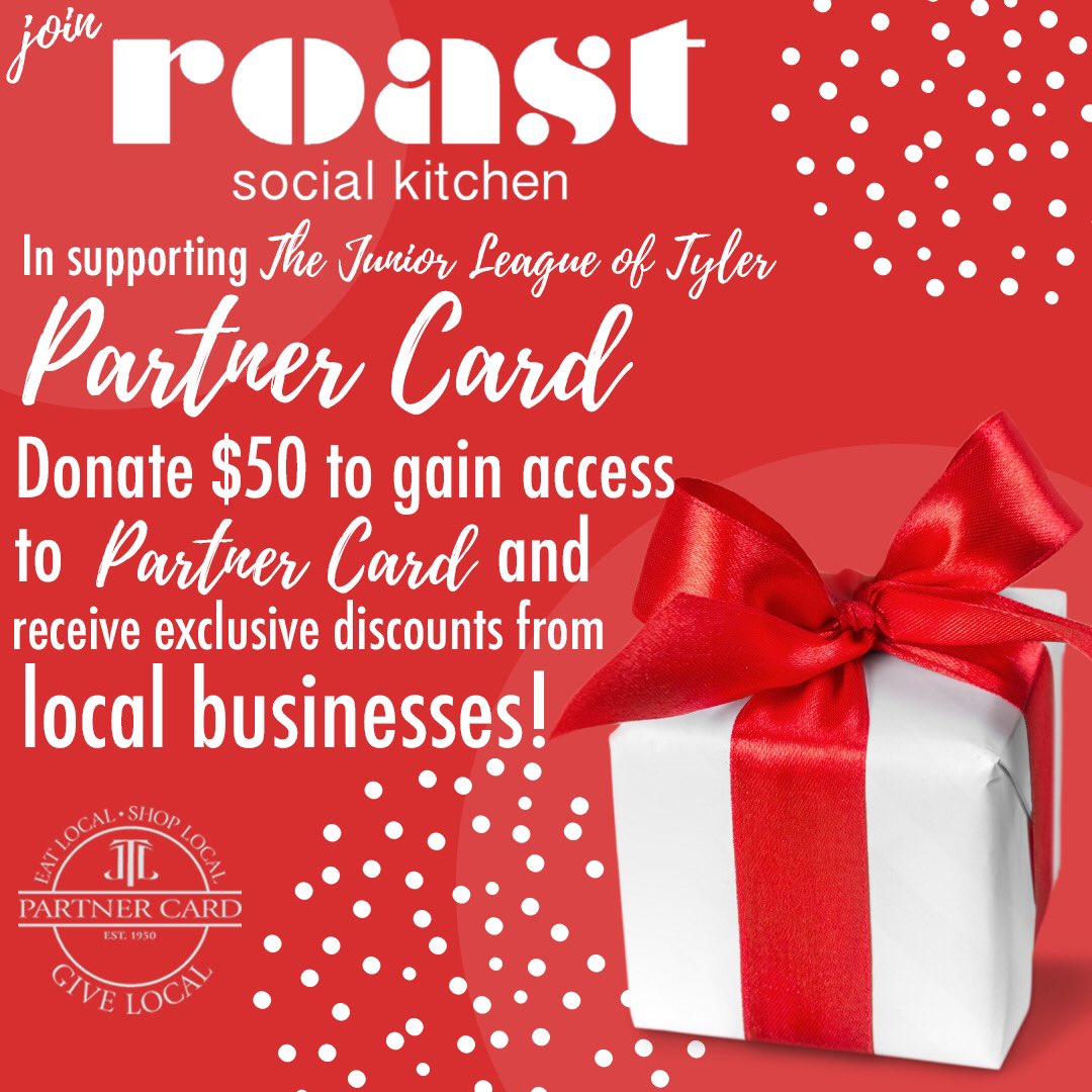 roastsocial's tweet photo. Join us in supporting 
The Junior League of Tyler🌹

Purchase your #JLTPartnerCard 🎁 here: https://t.co/sVKsIEqPd7

Eat local! Shop local! Give local! 🥃 https://t.co/aVDgZIg93S