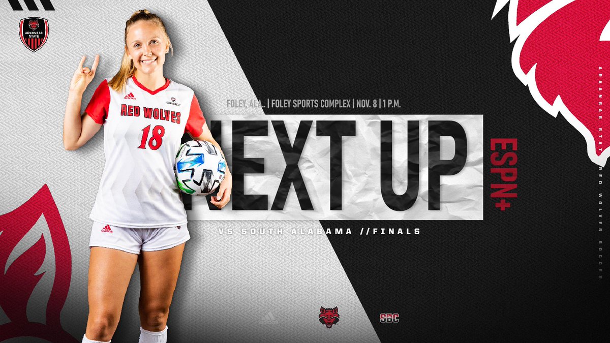𝐍𝐄𝐗𝐓 𝐔𝐏:
       <a href="/SunBelt/">Sun Belt</a> Conference Tournament - Finals.

▪️ South Alabama
▪️ Nov. 8
▪️ Foley, Ala.
▪️ 1 P.M
▪️ ESPN+

#GRW