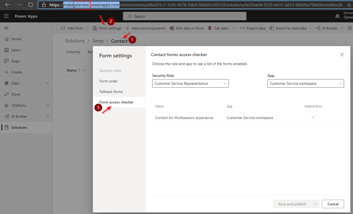 LinnZawWin's tweet photo. If you have form access issues, there is a new feature available under Form Settings in the maker portal (preview) https://t.co/tGwHObWra2

In Form Access Checker, you can see the list of forms that the user with the selected role can see in the selected model-driven app https://t.co/weWnNcZyuW