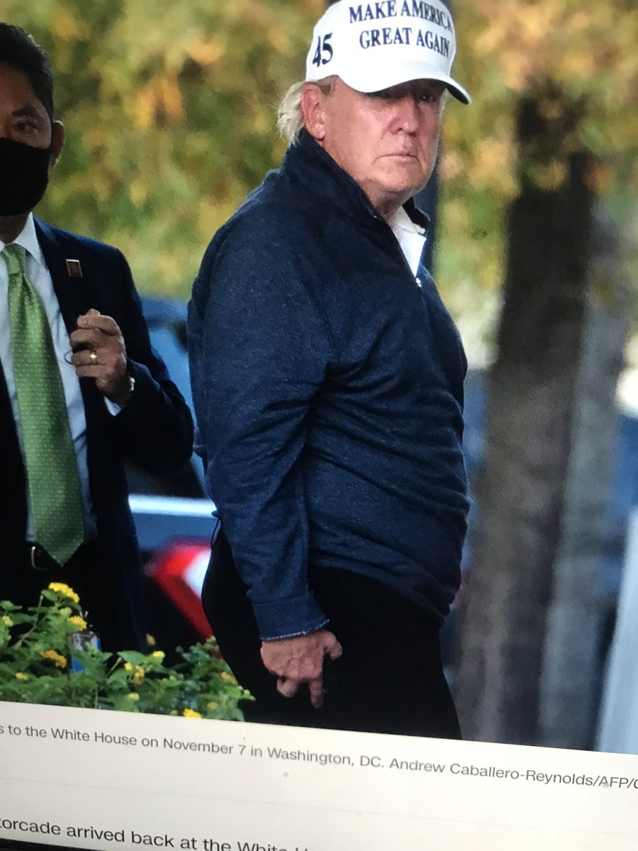 SpookyBugs's tweet photo. Is the white MAGA hat today a symbol of Trump’s surrender? https://t.co/i10BlC5KMT