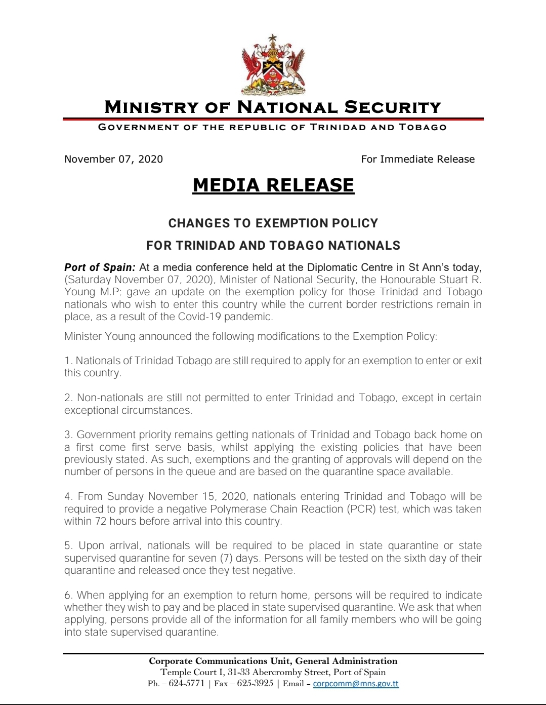TT National Security على X: &ldquo;MEDIA RELEASE - CHANGES TO THE 
