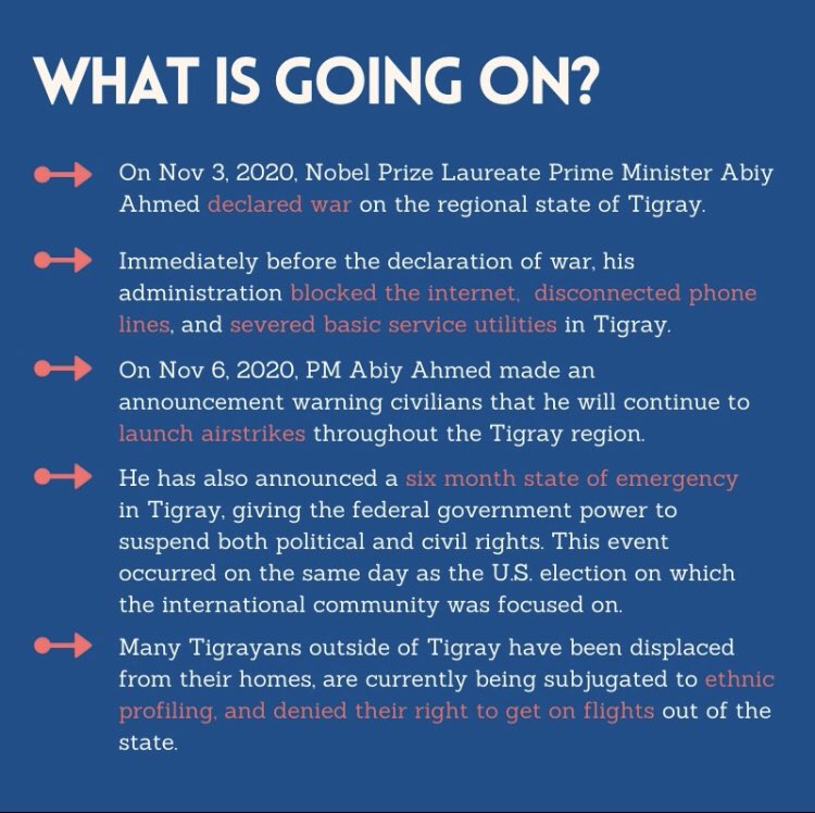 TegaruPN's tweet photo. With the war that is currently being waged against the ppl of #Tigray, it is essential that we be the voice for our voiceless Tigrayan brothers and sisters. This thread provides a summary of what’s going on, the events that led up to this &amp; what we can do to make a difference! https://t.co/bC0fIZujQh