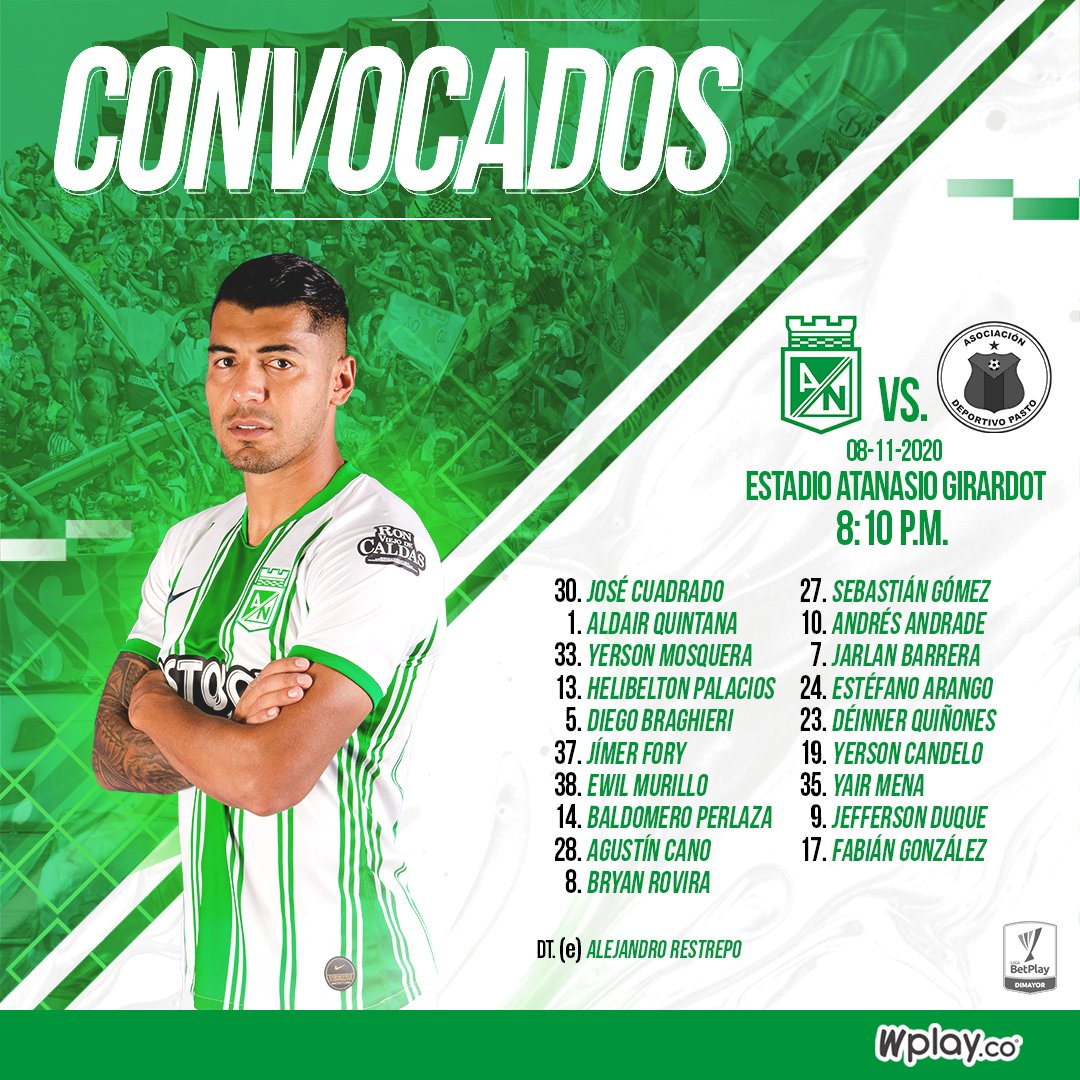 nacionaloficial's tweet photo. Aquí está la 📋 lista de convocados para el partido de mañana frente a @Deporpasto en el Atanasio🏟️. #VamosNacional 🇳🇬💚 https://t.co/LKaeFhxzzp