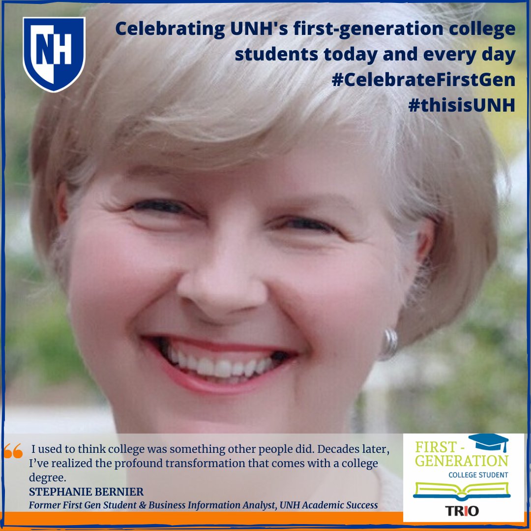 CFARUNH's tweet photo. Meet our very own Stephanie Bernier, Business Information Analyst for UNH Academic Success and former first gen student! #CelebrateFirstGen #thisisUNH #TRIOworks https://t.co/lgbf6vPJoR