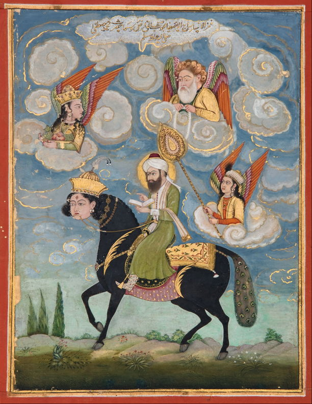 The Art Gallery of South Australia, Adelaide "Portrait of the Prophet Muhammad riding the Buraq. 1820-30, Uttar Pradesh. Gouache, gold leaf on paper."