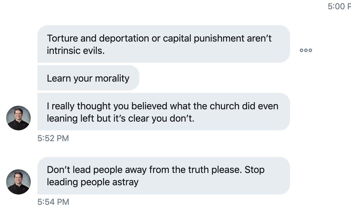 He responded, "Torture and deportation or capital punishment aren't intrinsic evils."But this is wrong. Vatican II and JP2 say torture & deportation are intrinsic evils. The death penalty isn't, but I didn't say it was; I said it was an "inadmissible evil," which it is. ...