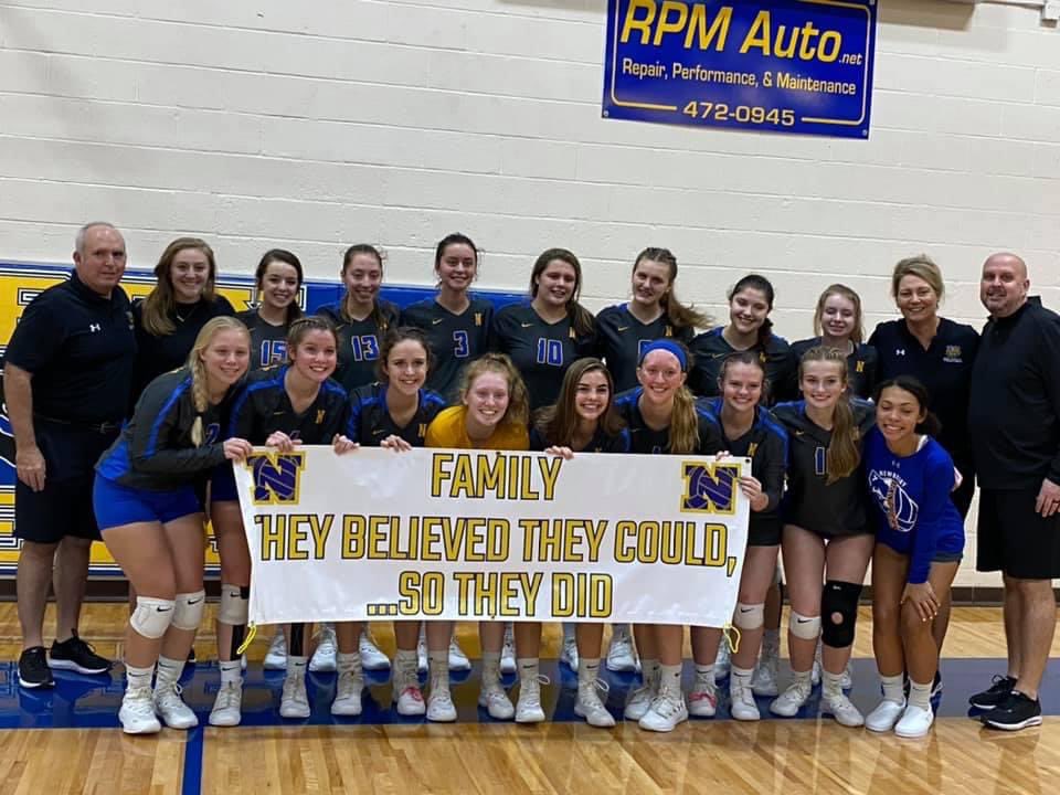 NHSPantherVB's tweet photo. Newberry sweeps Bell 25-17 25-20 25-18 advancing to state championship game vs Sneads! Paige Dinges 16 Kills/10 digs, Grace Oelrich 14 Kills/6 blocks, Katie Oxer 11 Kills. Great defensive effort from DS Lily Haugh and Libero Abby Pace.  Sarah Miller 36 assists/10 service points. https://t.co/AwTClOclnx