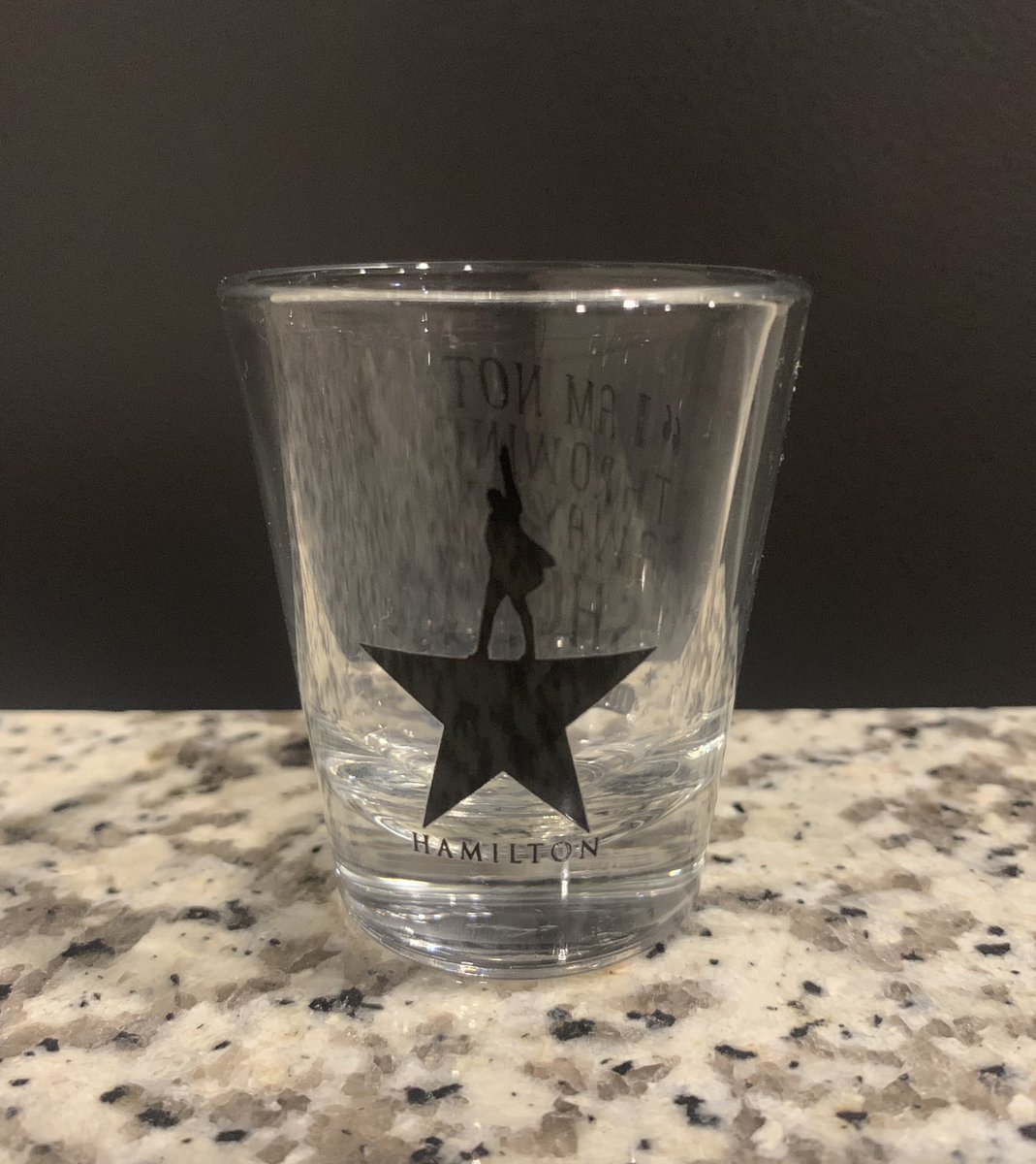 Day 7: In lieu of travel I’d like to do a tour of past trips via shot glasses. This is from when I took my wife to Hamilton in Chicago for her birthday. We’re watching it tonight with our 13 yr old. “I am not throwin’ away my shot(glass)”  