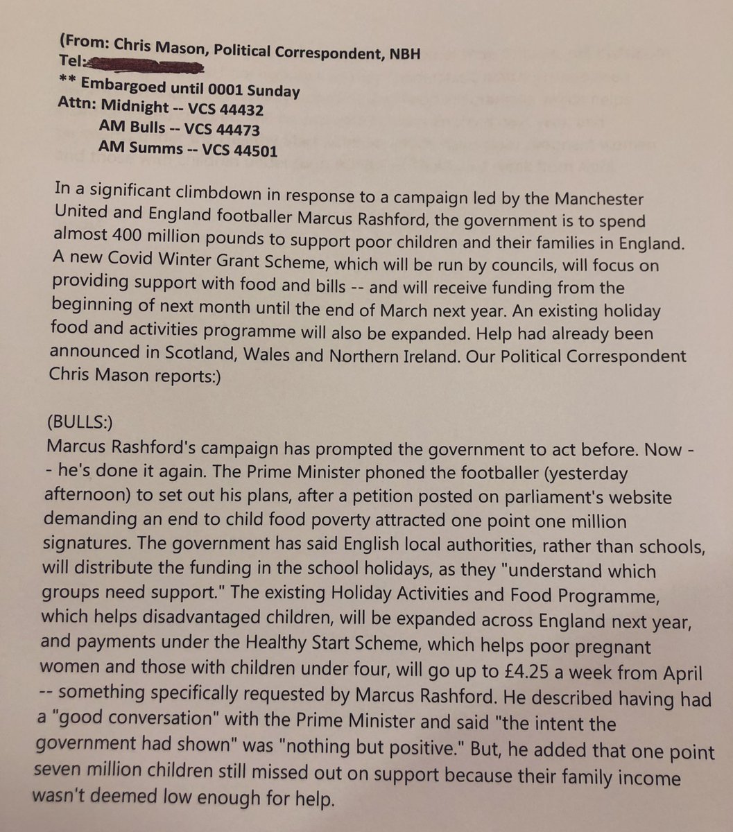 NEW: Government climbdown on helping poor children&amp;their families in England in the school holidays, following campaign from <a href="/MarcusRashford/">MR14</a>. Catch him on <a href="/BBCBreakfast/">BBC Breakfast</a> first thing. Here are the details....