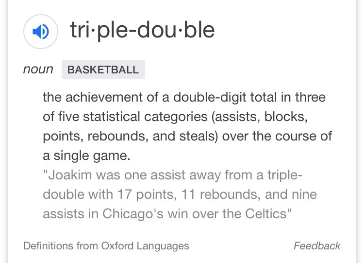 ‘triple double’. well getting a triple-double in basketball is hard to achieve. +