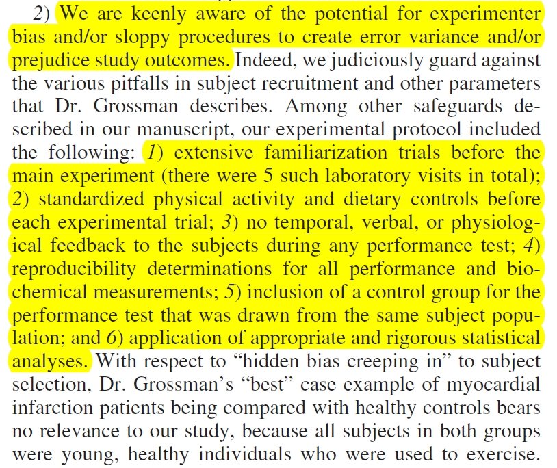 Now, read the response: "We are keenly aware of the potential for experimenter bias and/or sloppy procedures to create error variance and/or prejudice study outcomes." In other words, we maintain nothing but the highest scientific standards, there is no bias in our work.