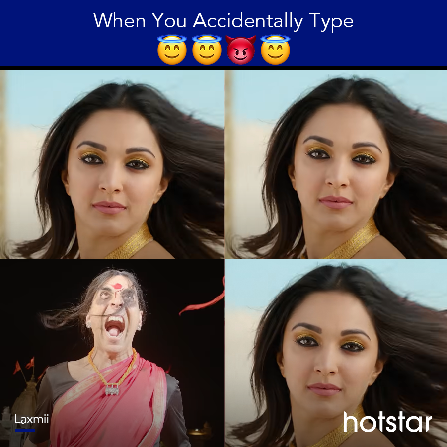 hotstarcanada's tweet photo. The 'devil' is in the details.β
β
#Laxmii Premiering on Nov 9, exclusively on Hotstar.β
#HotstarPremiereNights #YehDiwaliLaxmiiWali
#WhenYouAccidentallyType #TrendingFormat
@akshaykumar @advani_kiara @offl_Lawrence https://t.co/kQ4Ztx5CW2